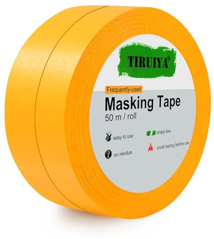 Tiruiya Goldband Malerkrepp Kreppband, Rückstandsfreies Profi Washi Tape Klebeband, Abklebeband Malerband zum Streichen, Line Lackieren, Renovieren Auto