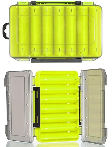 Laitejituan Doppelseitig Köderbox Angeln mit Tragegriff, 27 x 19 x 4,5 cm Kunststoff Angelzubehör Köderbox, Seefischerei Wobbler Box, Köder Aufbewahrungsbox, 14 Fächer Angelboxen für Zubehör