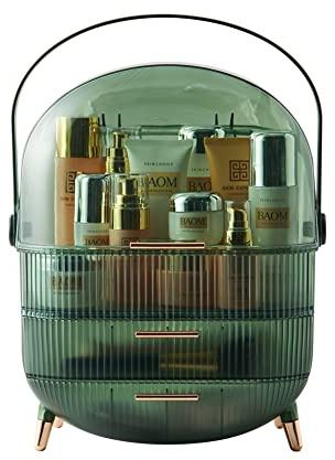 Multi-Function Make Up Case Dustproof Cosmetic Storage Box, Organizer Skin Care Products Jewelry Organizer Finishing Box for Bedroom Bathroom Desktop (Transparent Green)
