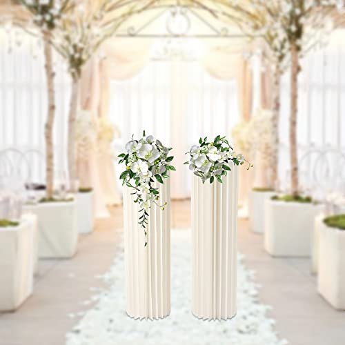 Shiyinge Plant Stand Flower Vase Folding Paper Column Wedding Cake Rack Centerpieces Cardboard Vases Flowers Weddings Decoration Table Cylinder Centerpiece Stands For decorative (2PCS(100+100CM))