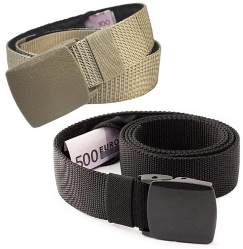 SHUOHONG 2 Stück Geldgürtel mit Geheimfach, Einstellbar Versteckter Gürtel, Verschleißfest Geldgürtel für Reisen Versteckt für Outdoor-Sport Geschäftsreisen Tägliche Freizeit und Andere Szenarien