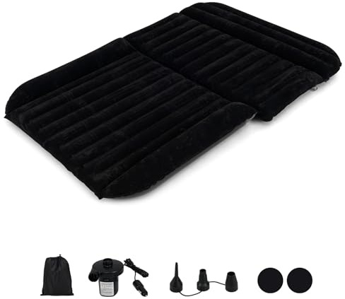 COSTWAY Matelas Gonflable Voiture avec Pompe à Air, Lit Gonflable SUV pour Camping avec Flocage Double Face et Sac de Transport, pour Camions Camping-Cars, Matelas de Voiture Charge 150KG (Noir)