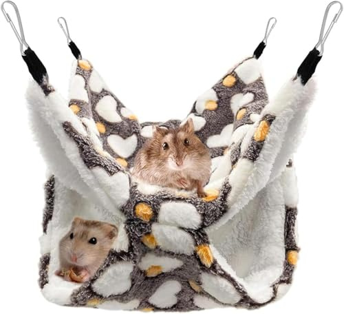 ZYEKIU Hamaca para Hurones, 34 x34cm Hamaca de Hámster Cómoda Cálida Cama, Hamacas Colgante de Animales Pequeños, de Doble Capa para Chinchilla Hurón Ardilla Hámster (Marrón)