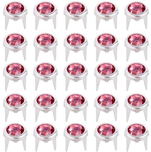 CALFOVERA 120 Rivet à Tête de Clou en Strass Rose Perles Rondes Incrustées de Cristal Clous Décoratifs en Laiton Style Punk Rock pour Vêtements Chaussures Sacs Ceintures Bricolage Maroquinerie