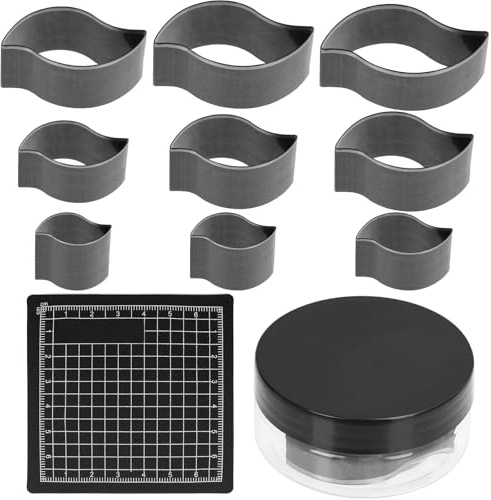 Swpeet 10pcs 9 storlekar hög kolstål läder hål skärverktyg med gummi linjal matta sortiment kit, blad form läder skärverktyg, skär dör, hålig stansning för DIY hantverk