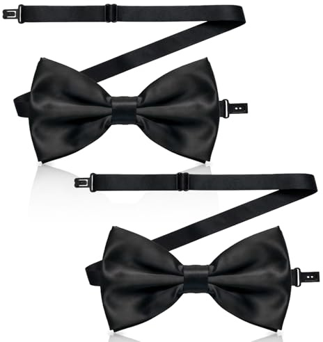 Masaei 2 Pcs Black Bow Tie, Classic Solid Color Pre-Tied Bow Ties for Men | Adjustable Formal Black Tie for Banquet Wedding Party