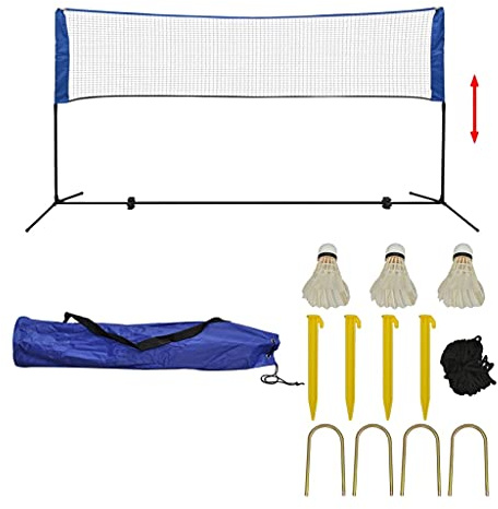 QUAHEAS Set di rete da badminton con telaio in acciaio regolabile in altezza, 300 x 155 cm, include 3 palloni, borsa per il trasporto e pali, portatile per il tempo libero, giardino, parco, tennis