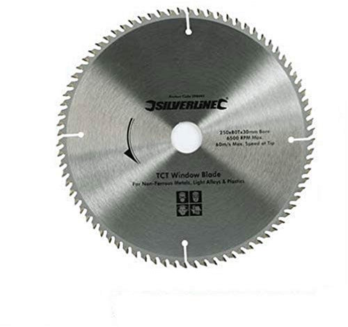 Silverline Tools 598444 - Disco de TCT para ventanas de UPVC, 80 dientes (250 x 30 - anillos de 25, 20 y 16 mm)