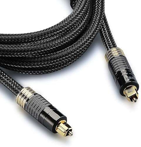 FosPower Câble Optique Audio Toslink - Cordon Fibre Optique Audio Plaqué Or 24K pour Home Cinema, Chaine HiFi, Ampli, Freebox, Barre de Son, Amplificateur, Lecteur Blu-Ray Receveur Satellite - 7m Noir