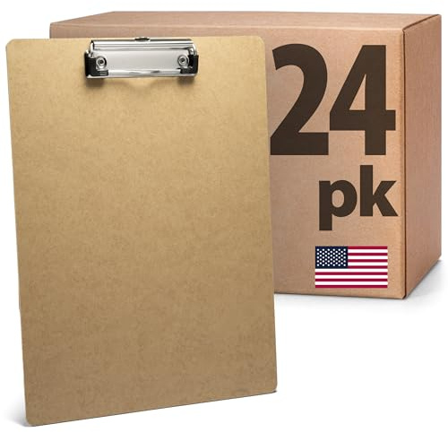 Officemate Recycled Wood Clipboards, Low Profile Clip, 24 Pack Clipboards, Letter Size (9 x 12.5 Inches), Brown (83824)