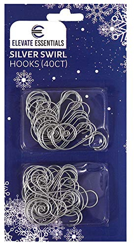 Elevate Essentials Swirl Hooks - Silver Decorative Ornament Hangers, Metal Wire Hanging Hooks, 40 ct
