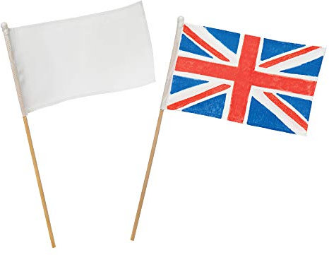 Baker Ross AR455 Flags to Decorate-Pack of 6, for Children to Paint, Personalise and Use for Arts and Crafts Projects, White,19.5cm x 12.5cm