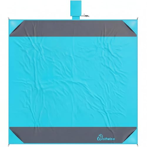 Wolfwise Telo Mare Grande, Teli da Mare Ultraleggeri Impermeabili e Antisabbia, Coperta da Spiaggia per Picnic/Campeggio/Spiaggia/Parco, 198*205cm, Blu