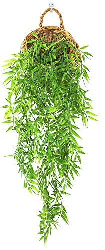 ANZOME Plantas Artificiales Colgantes, 3.5 pies de Hiedra Vid Hojas Falsas Verde Cadena para Interior al Aire Libre Pared hogar habitación jardín Boda Guirnalda decoración (Cesta incluida)