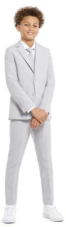 OppoSuits Groovy Grauer Einfarbiger Anzug für Teenager-Jungen - Abschlussball- und Hochzeitsfeier-Outfit - einschließlich Blazer, Hose und Krawatte - Grau - Größe 10 Jahre