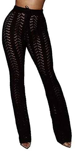 Kvinnor Crochet Beach Byxor Sexiga Hollow Sticka Byxor Bikini Baddräkt täcker uppbyxor,Black,M