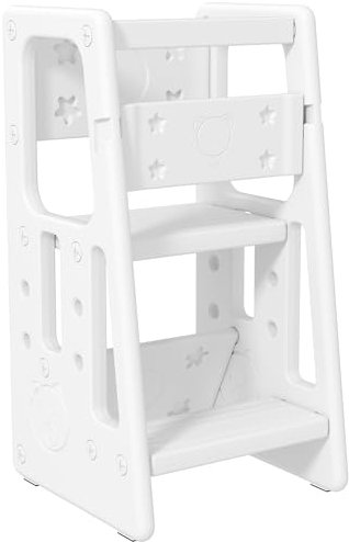 HOMCOM Kids Step Stool, Adjustable Standing Platform, Toddler Kitchen Stool, Standing Tower for Kids, Kitchen Counter with Three Adjustable Heights - White