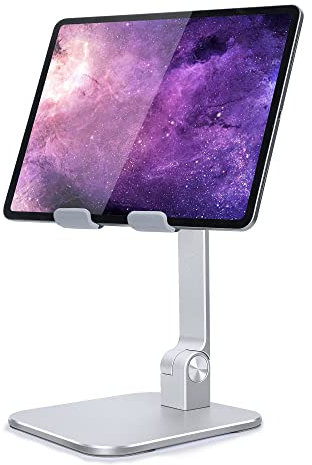 elitehood Aluminum iPad Stand for Desk [Ultra-Stable & Sturdy], Height Adjustable Tablet Stand, Portable Stand Holder for Home Office, Compatible with iPad Pro 12.9 Air Mini 6 5 4 3, Silver