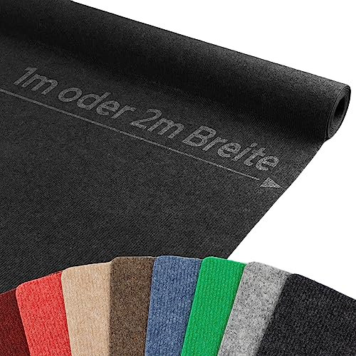 Messeteppich Rips MALTA 100x400 cm Anthrazit – schwer entflammbarer Eventteppich | gerippter Rips Nadelfilz Boden | schalldämmend, rutschfest & leicht zu verlegen | ideal für Messe & Event