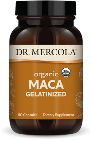 Dr. Mercola Organic Maca - Supports Energy & Stress Response - Peruvian Gelatinized Maca Root - USDA Organic - Non-GMO - 60 Capsules