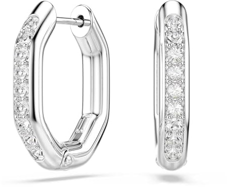 Swarovski Dextera Kreolen, Rhodinierte Kreolen mit Achteckigem Design und Klaren Kristallen im Rundschliff in Krappenfassung, Größe: 1.8 x 0.3 x 1.5 cm