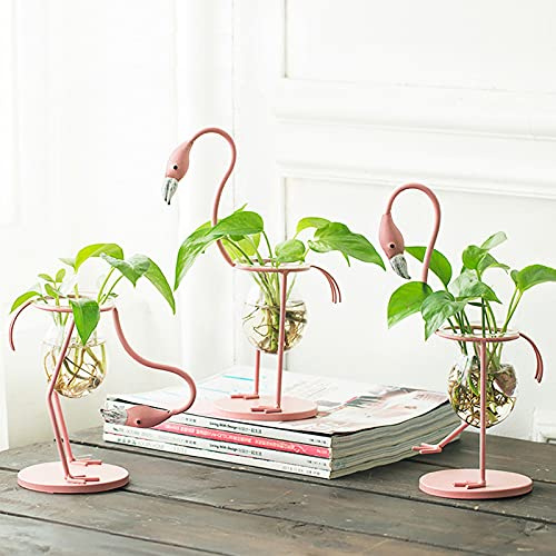 Pink Flamingo Hydroponics Planter Bulb, Propagation Planter for Home Office Desk Decor (Pink, Upright)