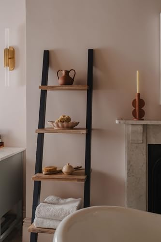 Statement Furniture Florence Wooden Shelf. Lean-up Shelving in Navy Blue. Solid Wood Ladder Shelves