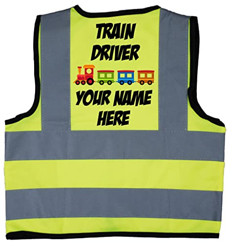 Acce Products Train Driver Personalised Colour Image Baby Children Kids Hi Vis Safety Jacket Vest Size 4-6 Years Yellow Optional Text To Front