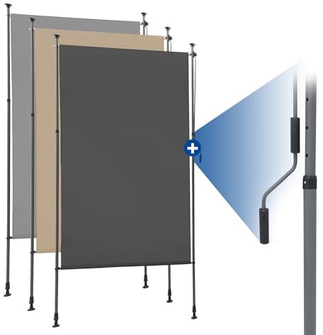 HOMEDEMO Senkrechtmarkise Außen, Vertikalmarkise ohne Bohren, Balkonrollo mit Handkurbel, Sichtschutz Sonnenschutz Windschutz, Balkon & Garten, 100 x (220-310) cm, Stoffbreite 85.5 cm, Anthrazit