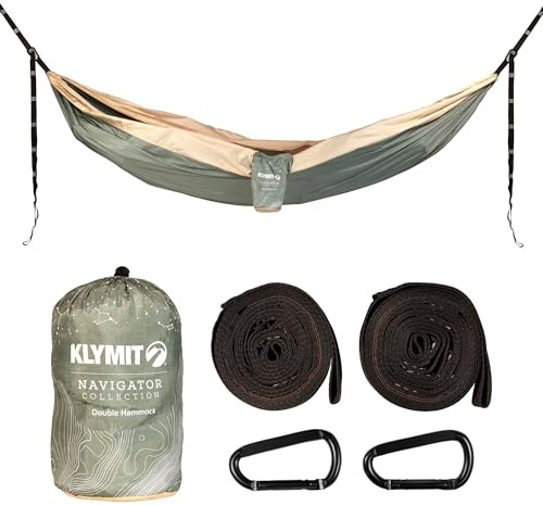 Klymit Double Wide Camping Hammock 400 lb. Capacity with Heavy Duty Straps and Caribiners - Navigator Series - Green