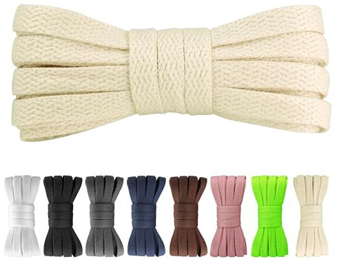 Yusimu Flat Shoe Laces for Trainers, 8mm Wide Replacement, Beige, 110cm
