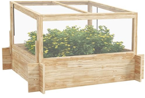 Outsunny Outdoor Raised Garden Bed with Cold Frame Greenhouse and Openable Top