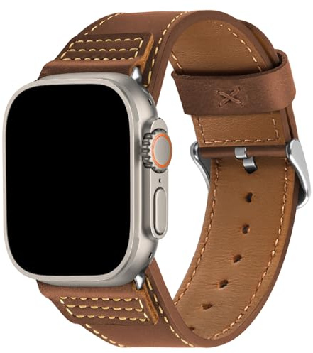 Wristitani Vintagearmband i äkta läder, för Apple Watch 38 mm, 40 mm, 41 mm, 42 mm, 44 mm, 45 mm, 46 mm och 49 mm, ersättningsarmband i unisexmodell, för iWatch Ultra 2, serie 10/9/8/7/SE/6/5/4/3/2
