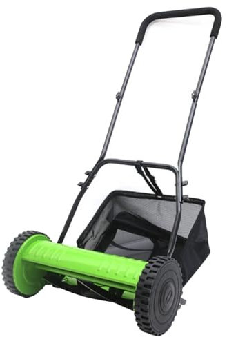 Barredora de césped de 12 pulgadas, barredora de carrete de empuje de 5 hojas con recogedor de césped, cortadora de césped manual ajustable en altura, barredora de césped liviana for caminar, 12 pulga