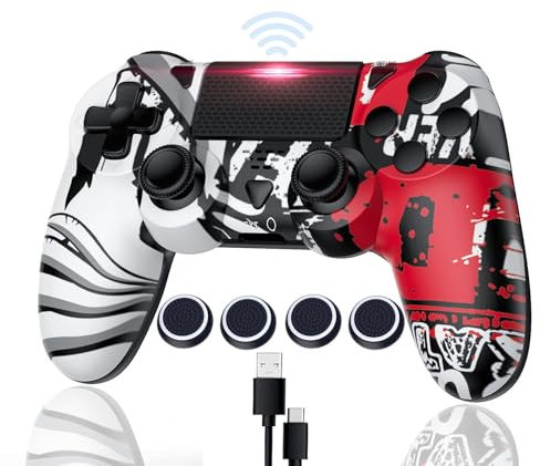 Gamrombo Wireless Controller für PS4 mit Kappen Dual Vibration Kabellose Gamepad mit Turbo/3.5mm Audio Jack/Touch Pad/Joystick caps Compatible with Ps-4/Pro/Slim/PC