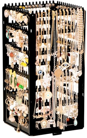17Dec 360 Rotating Earring Holder Organizer Stand,5 Tiers Acrylic Jewelry Organizers and Storage,Stud Earring Organizers and Storage,212 Holes and 212 Grooves for Earrings Necklaces chain bracelet