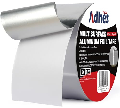 ADHES Heavy Duty Aluminum Foil Tape 3 Inch x 210 Feet(70 Yards) – Heat Resistant & Waterproof Silver Duct Tape – High-Temperature HVAC Tape for Ductwork, Sealing, Insulation, and Repairs