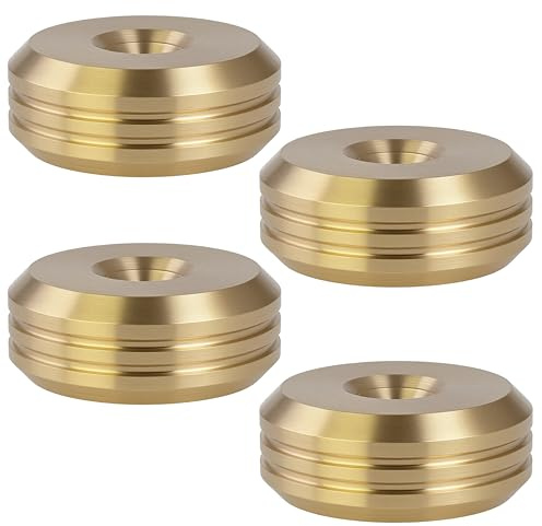 PrecisionGeek högtalarvibrationsdämpare 20 mm diameter mässing avfasad form med dekorativa sidospår för HiFi-stativ – 4 delar