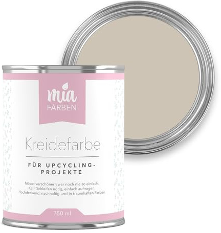 miafarben Kreidefarbe für Möbel 750ml, Möbellack, Möbelfarbe ohne schleifen, Kreidefarbe für Holz (Feine Mandelcreme)