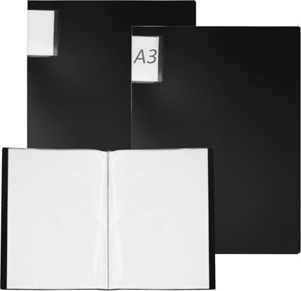 FUNSUEI 3 cartelline A3, 30 tasche, formato A3, libro di presentazioni per opere d'arte, pittura, relazioni, nero