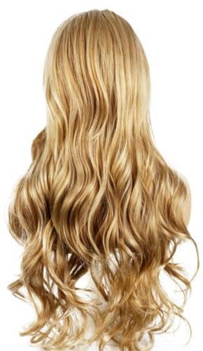 Qerwsdty 72 cm (28 tum) medelblond stor våg kvinnor lång lockigt hår för kvinnor kemisk fiberperuk, lätt att använda, hållbar och fint utförande
