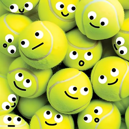 Paper Rose Funny Birthday/Blank Greeting Card - Blank Card Smiley Face Tennis Balls Design - General Card Suitable for Any Occasion