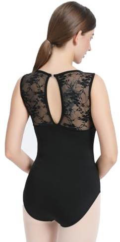 Lanbodance Women's Sleeveless Lace Leotard for Ballet Dance Costume Ballerina Gymnastics Dancewear, Black Lace, X-Small