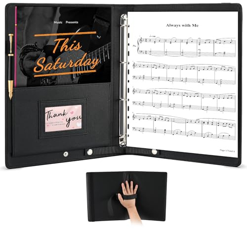 Carpeta de música, carpeta de partituras A4, de piel sintética con correa de mano, carpeta de piano con 30 bolsillos interiores, carpeta de partituras de musica coral