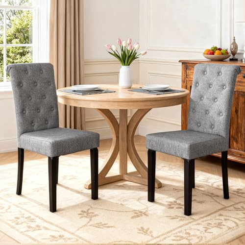 BonVache Modern Dining Chairs set of 2, Upholstered High Back Kitchen Chair with Solid Wooden Legs, Grey Accent Chairs for Living Room, Dining Room, Bedroom