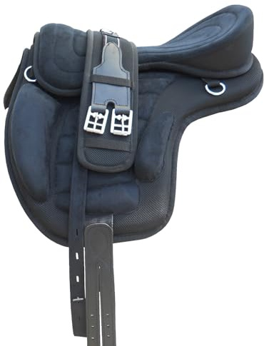 AMAZO All-Purpose Treeless Synthetic English Horse Saddle - 16'' 17'' Sizes - Lightweight & Comfortable - Includes Free Girth & Stirrups (15'')