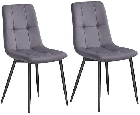 VASAGLE Sillas de Comedor de Terciopelo, Carga 120 kg Cada Una, Sillas de Cocina Acolchadas con Pies Ajustables, Estilo Moderno, para Salón, Juego de 2, Gris Pizarra KDC088GN01