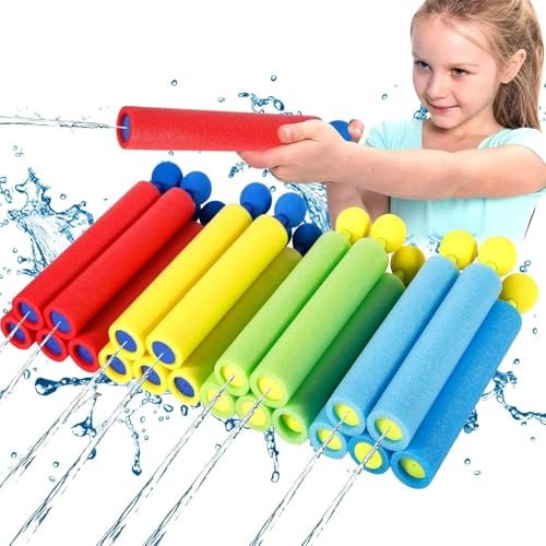 MWZEAUL 20 Piezas Pistola de Agua para Niños, Pistola de Agua de Espuma, Juguetes de Agua para Juegos Piscina, Juegos de Agua Pistolas Agua 3+ Años para Jardín Playa Exterior, 4 Colores