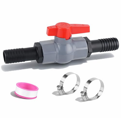 Kulventil med slangkontakt, poolslangkontakt, PVC-kulkran, inkl. 1 avstängningsventil innergänga 40 mm (1 1/4 tum), 2 slanghylsor, för pool och dammkonstruktion, akvaristik (1 1/4 (40 mm) + 32 mm)