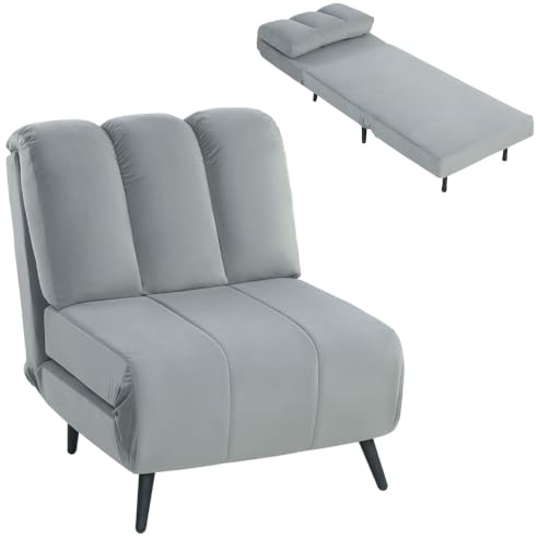 HOMCOM Sofá Cama de 1 Plaza 3 en 1, Sofá Cama Plegable Tapizado en Terciopelo con Respaldo Ajustable en 3 Niveles, Cojín Grueso para Dormitorio, Salón, Oficina, Fácil Montaje, 72x88x87 cm, Gris